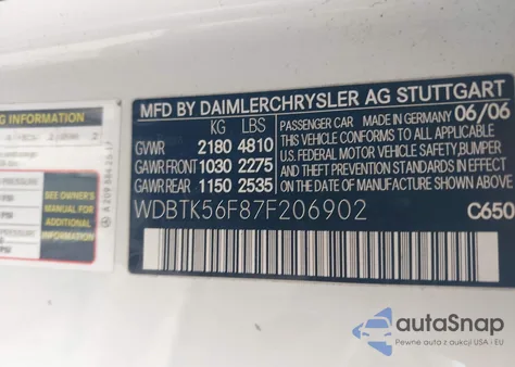 2007 Mercedes-Benz Clk 350 z USA, uszkodzony, nr VIN WDBTK56F87F206902